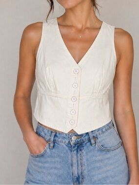 Intermix cream Button-Front Crop Vest